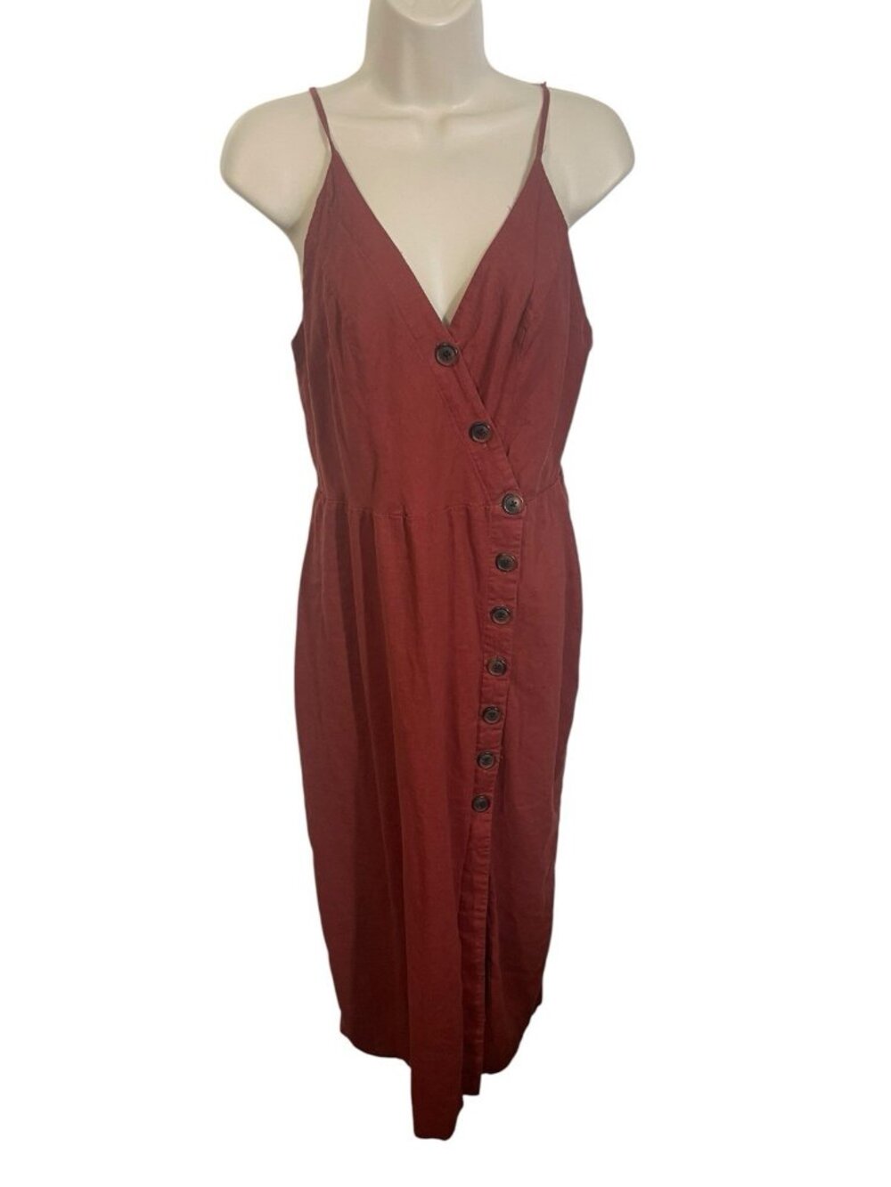 URBAN OUTFITTERS Women's Large Button Down Linen Blend Midi Dress Amber Rust
